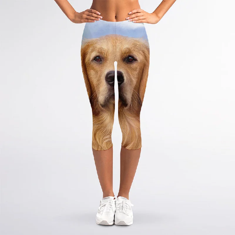 Golden Retriever Portrait Print Women's Capri Leggings Stylish Lightweight Leggings