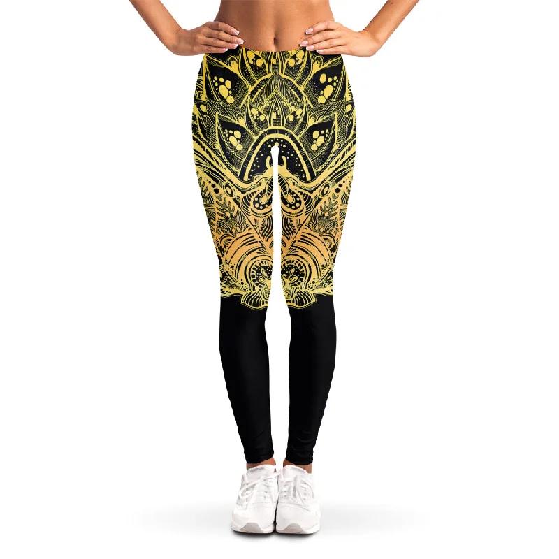Golden Spiritual Stingray Print Women's Leggings Casual Black Leggings