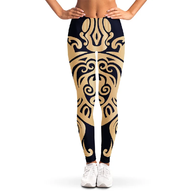 Golden Tribal Sea Turtle Print Women's Leggings Trendy Ombre Effect Leggings