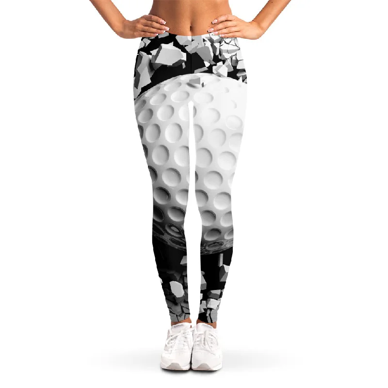 Golf Ball Breaking Wall Print Women's Leggings Trendy Side-Pocket Leggings
