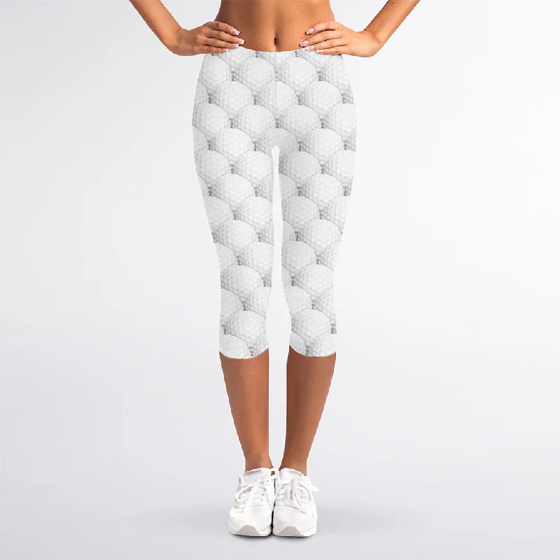 Golf Ball Pattern Print Women's Capri Leggings Elegant Sheer Leggings