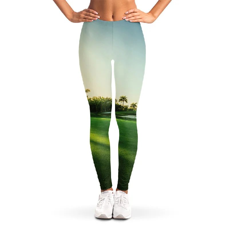 Golf Course Print Women's Leggings Trendy Tie-Dye Leggings