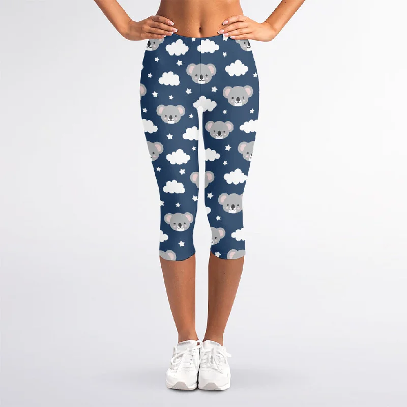 Good Night Koala Pattern Print Women's Capri Leggings Cozy Oversized Leggings