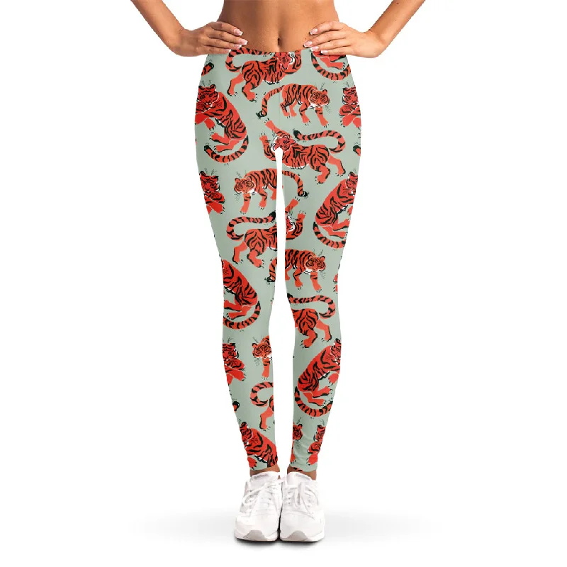 Gouache Tiger Pattern Print Women's Leggings Trendy Activewear Leggings