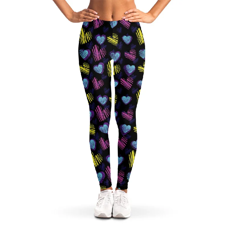 Graffiti Heart Pattern Print Women's Leggings Trendy Mesh Leggings