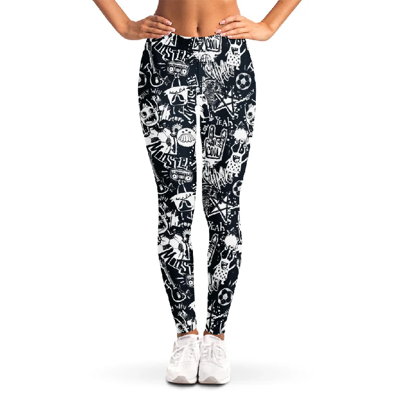 Graffiti Monster Characters Print Women's Leggings Stylish Printed Stretch Leggings