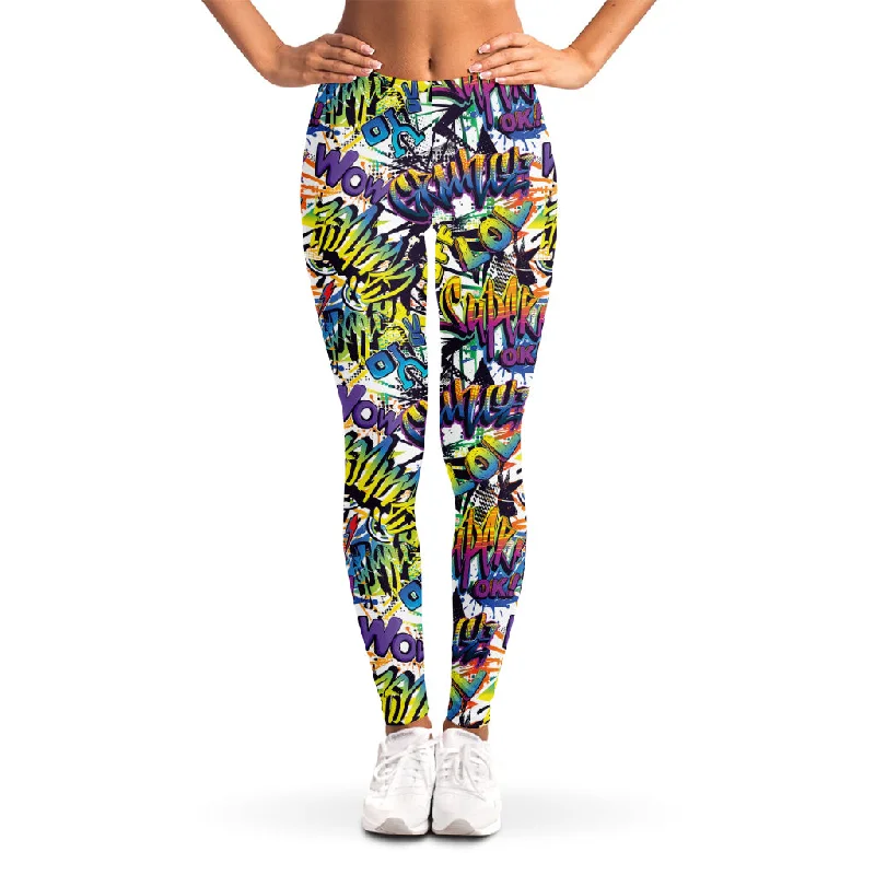 Graffiti Text Pattern Print Women's Leggings Comfortable Plus Size Leggings