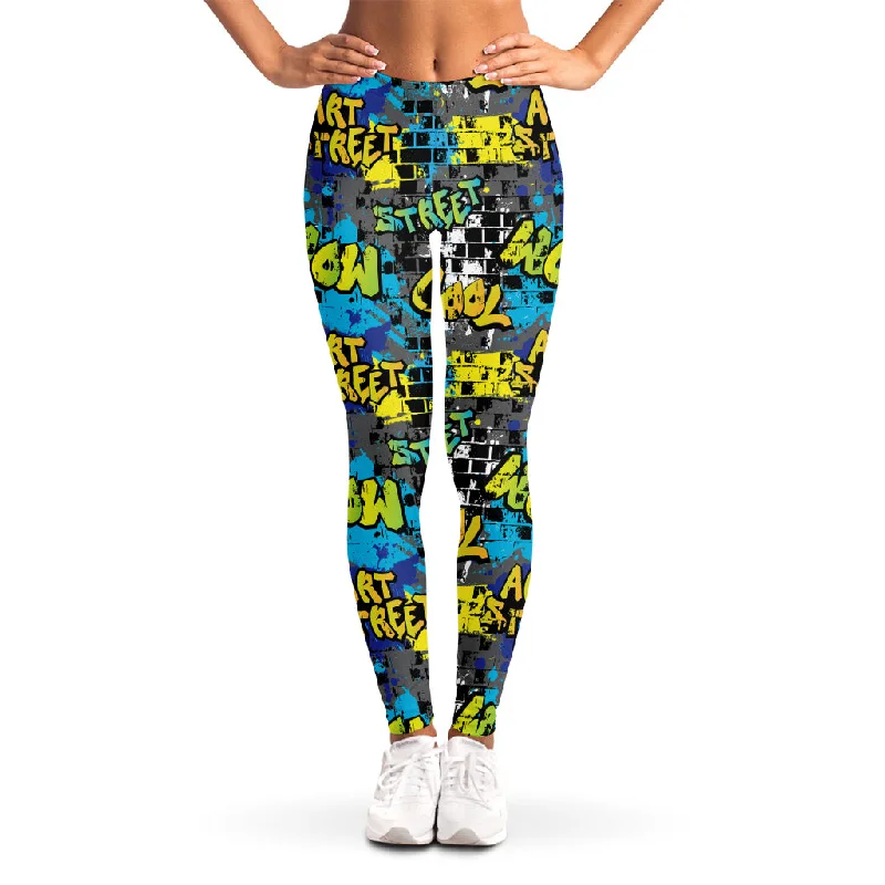 Graffiti Wall Print Women's Leggings Stylish Ankle-Length Leggings