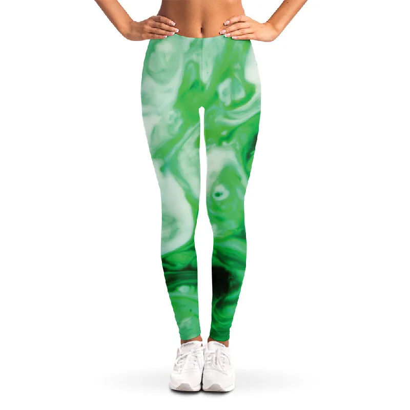 Green Acid Melt Print Women's Leggings Trendy Patterned Leggings