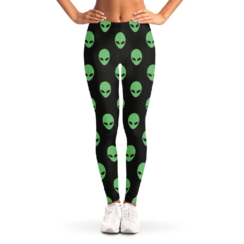 Green Alien Face Print Women's Leggings Comfortable Compression Leggings