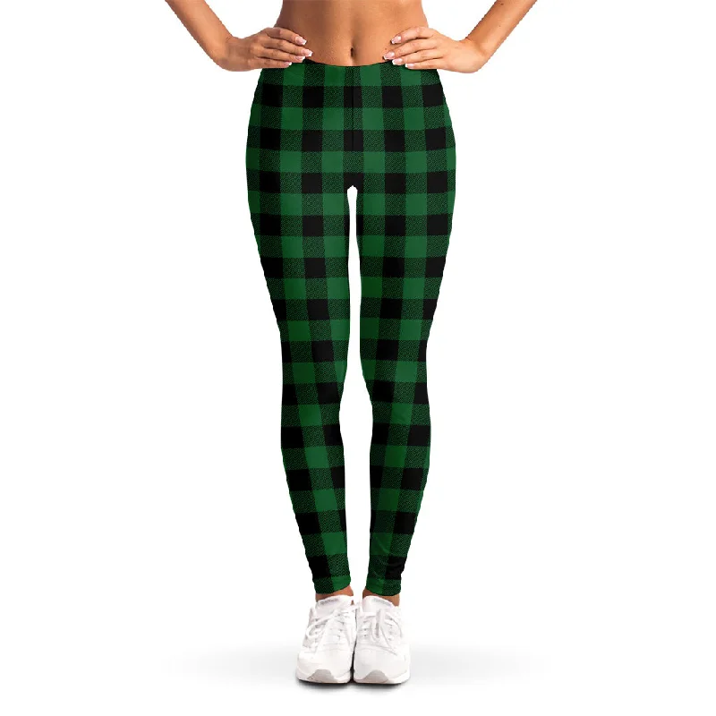 Green And Black Buffalo Check Print Women's Leggings Cozy Cotton Leggings