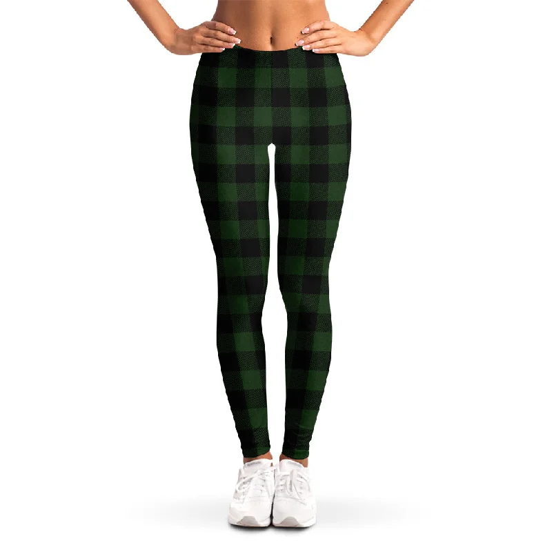 Green And Black Buffalo Plaid Print Women's Leggings Comfortable Stretch Leggings