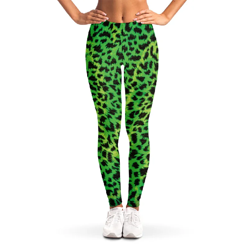 Green And Black Cheetah Print Women's Leggings Elegant Casual Fit Leggings