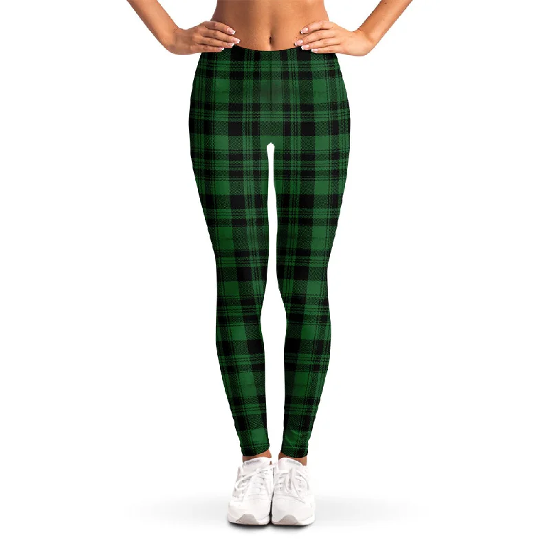 Green And Black Tartan Pattern Print Women's Leggings Trendy Flared Leggings