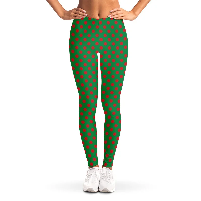 Green And Red Polka Dot Pattern Print Women's Leggings Trendy High-Compression Leggings