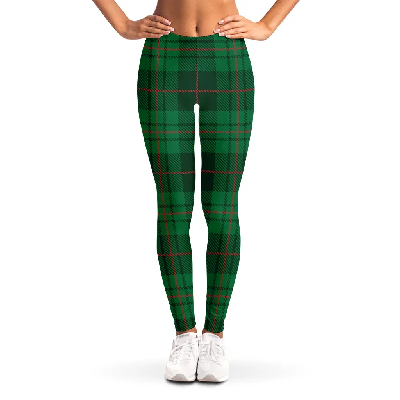 Green And Red Stewart Tartan Print Women's Leggings Cozy Fashion Leggings