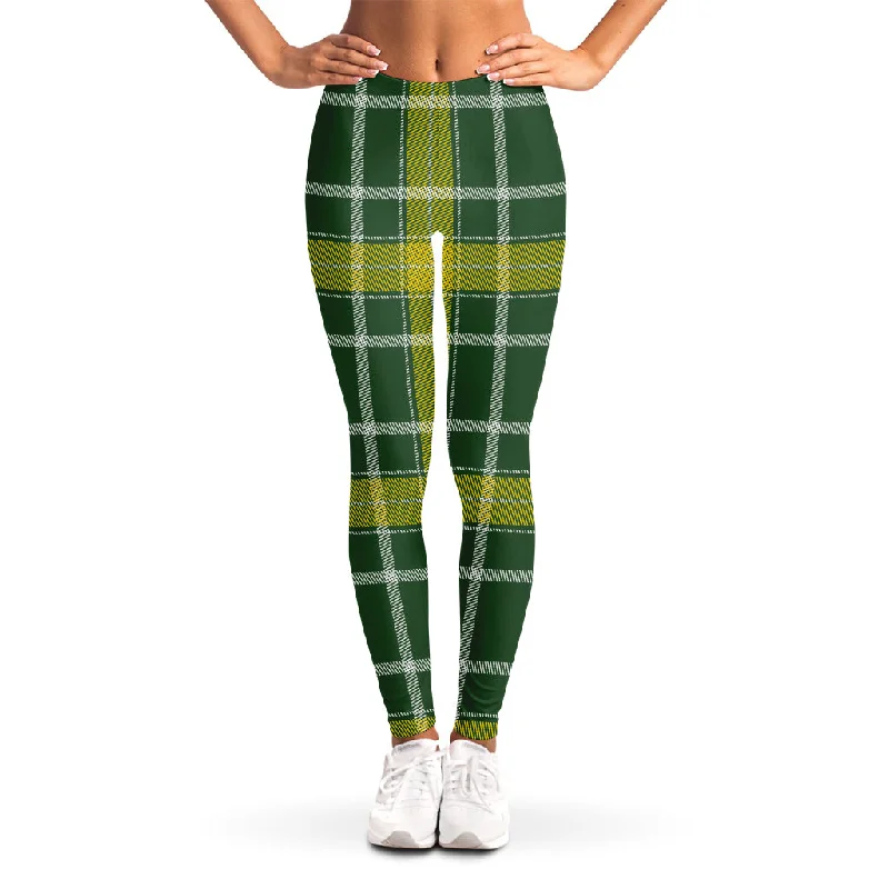 Green And Yellow Stewart Tartan Print Women's Leggings Trendy Cold Weather Tights