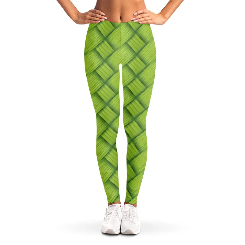Green Bamboo Print Women's Leggings Cozy Workout Performance Leggings