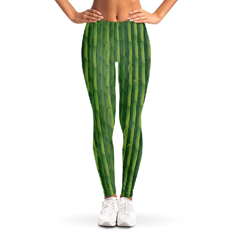 Green Bamboo Tree Pattern Print Women's Leggings Fashionable Floral Active Leggings