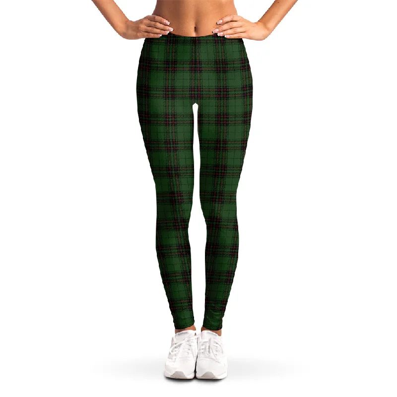 Green Black And Red Tartan Pattern Print Women's Leggings Chic Velvet Soft Leggings