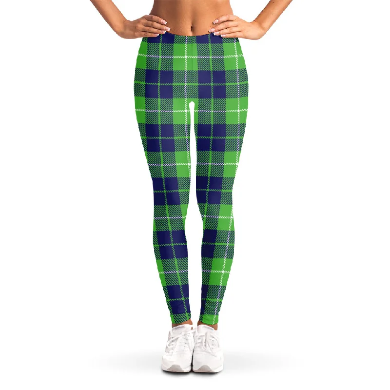 Green Blue And White Tartan Print Women's Leggings Stylish Winter-Ready Leggings