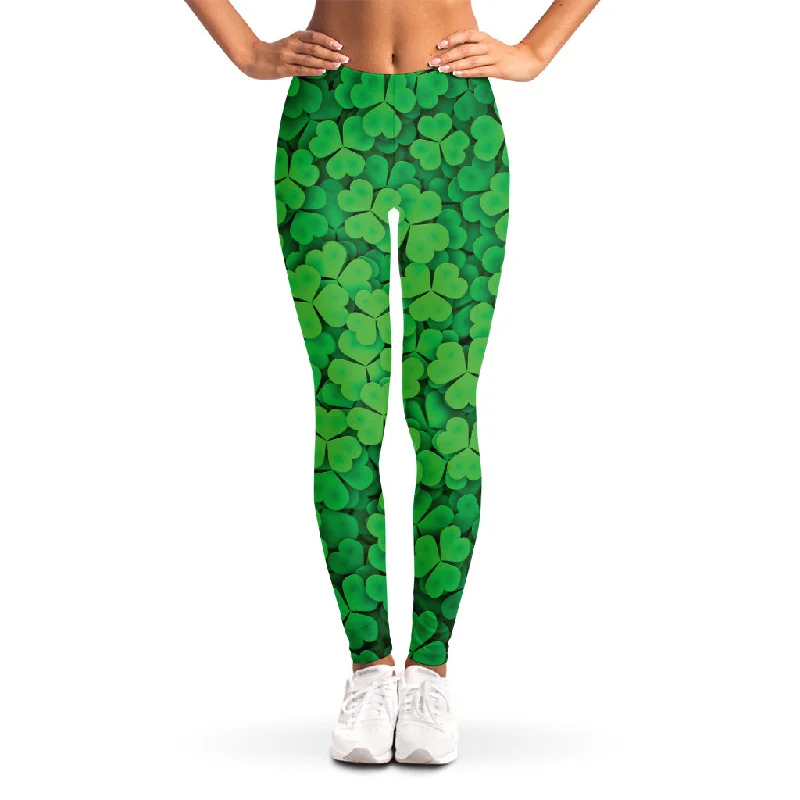 Green Clover St. Patrick's Day Print Women's Leggings Stylish Faux Leather Leggings