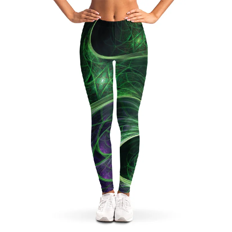 Green Fractal Print Women's Leggings Fashionable Seamless Leggings