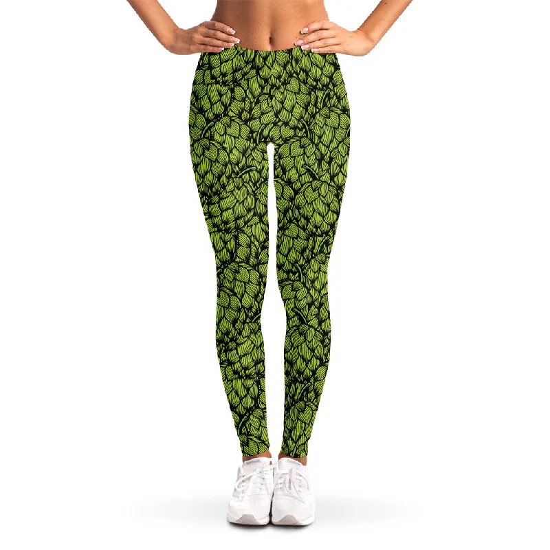 Green Hop Cone Pattern Print Women's Leggings Cozy Bootcut Leggings
