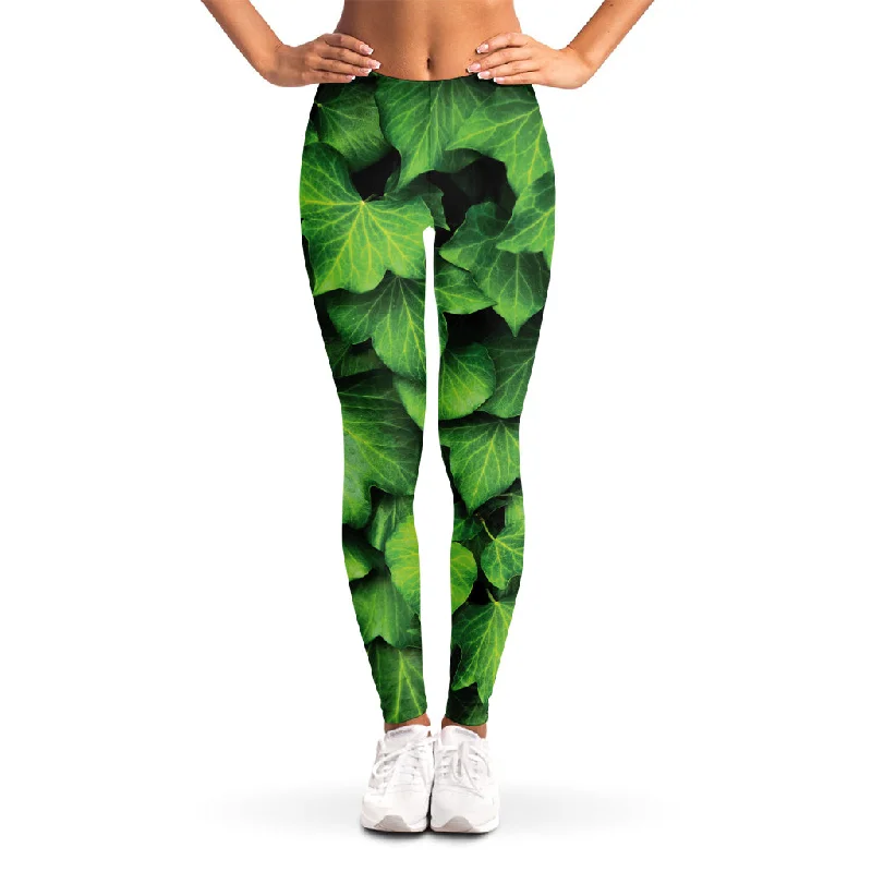 Green Ivy Leaf Print Women's Leggings Comfortable Compression Leggings