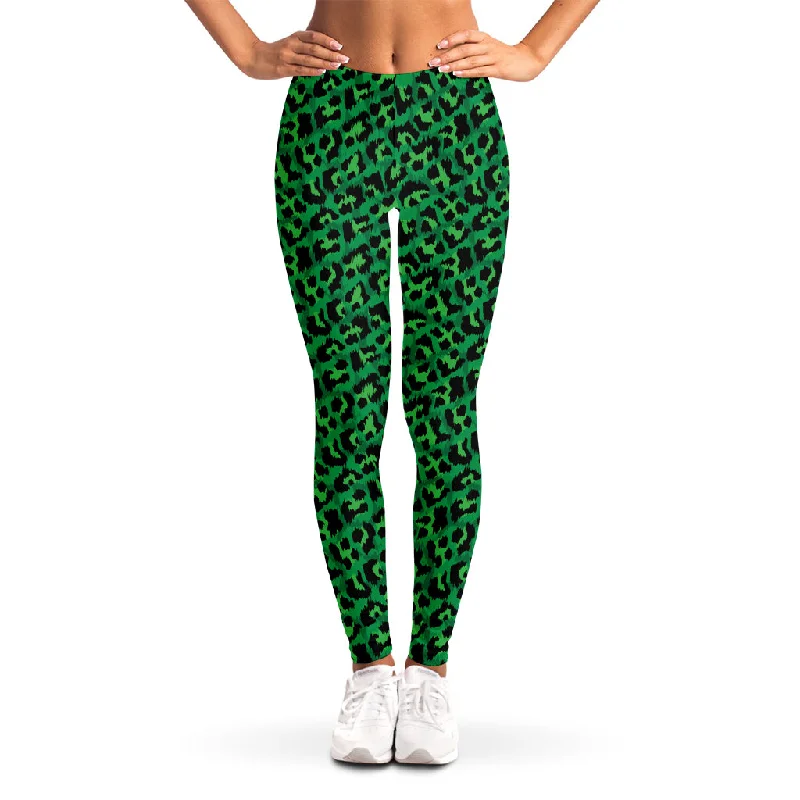 Green Leopard Print Women's Leggings Trendy Full-Length Leggings