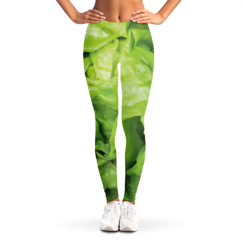 Green Lettuce Leaves Print Women's Leggings Cozy Mid-Rise Workout Leggings