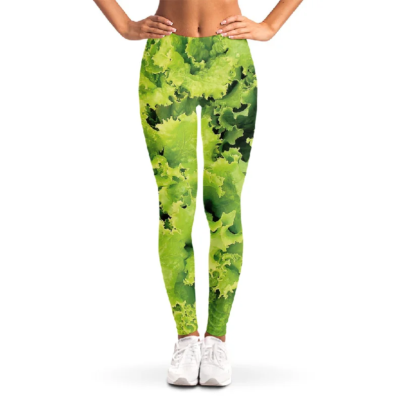 Green Lettuce Salad Print Women's Leggings Comfortable Wide-Band Leggings