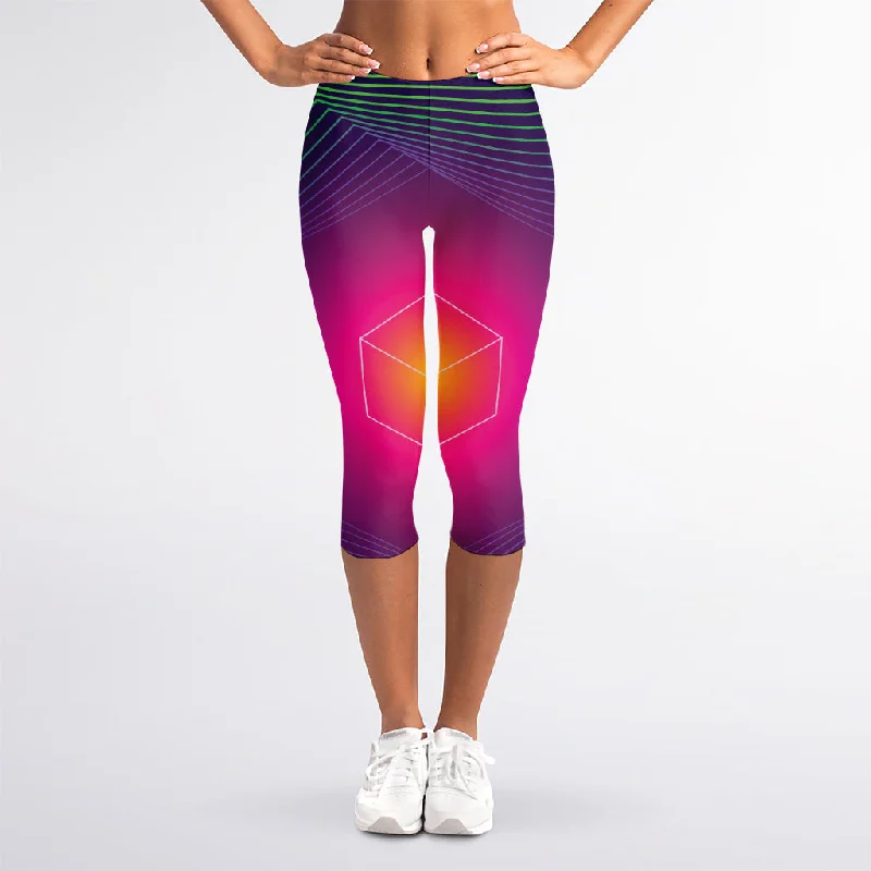 Green Light EDM Geometric Print Women's Capri Leggings Cozy Warmth Leggings