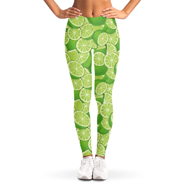 Green Lime Pattern Print Women's Leggings Trendy Minimalist Leggings