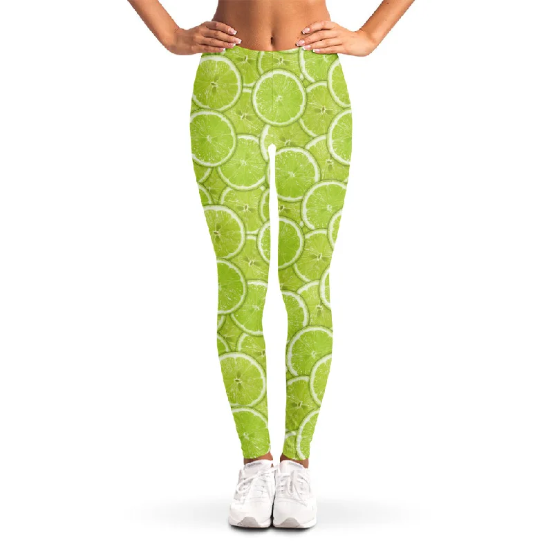 Green Lime Slices Pattern Print Women's Leggings Trendy Flared Leggings