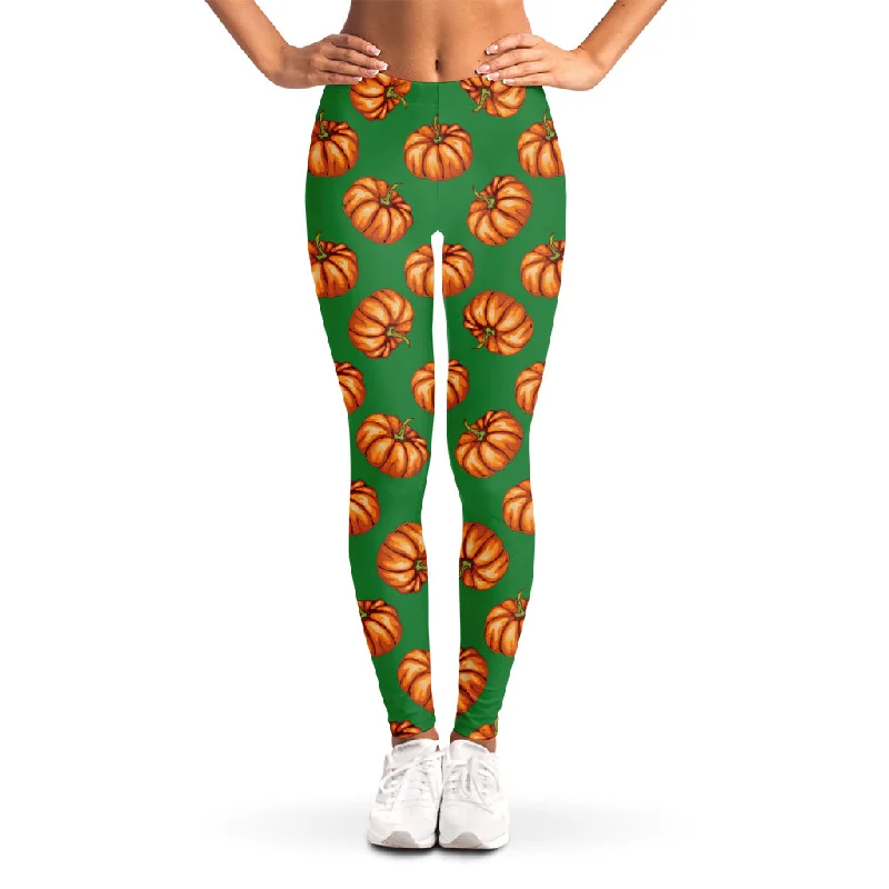 Green Pumpkin Pattern Print Women's Leggings Stylish Everyday Leggings