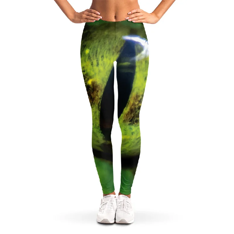 Green Snake Eye Print Women's Leggings Stylish Athletic Wear Leggings