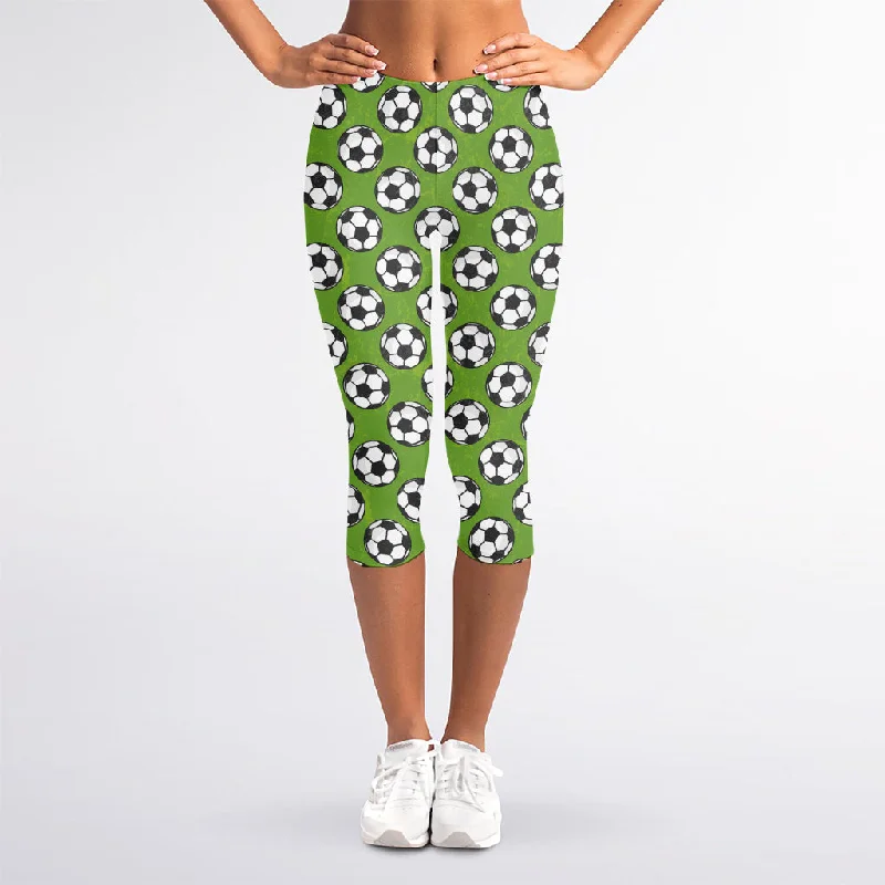 Green Soccer Ball Pattern Print Women's Capri Leggings Trendy Flared Leggings