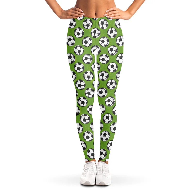 Green Soccer Ball Pattern Print Women's Leggings Trendy Black Mesh Leggings