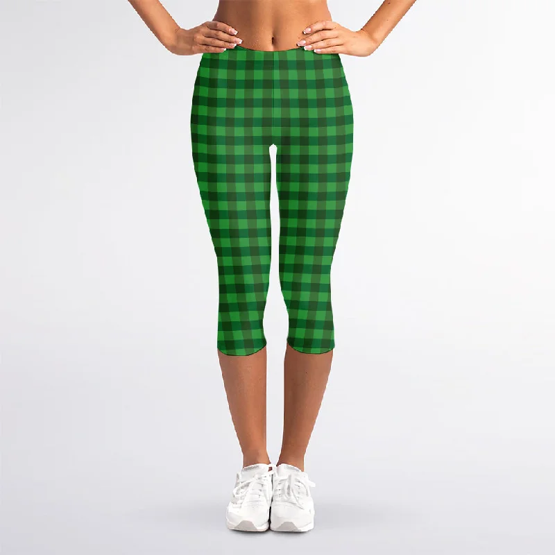 Green Tartan Saint Patrick's Day Print Women's Capri Leggings Cozy Fashion Leggings