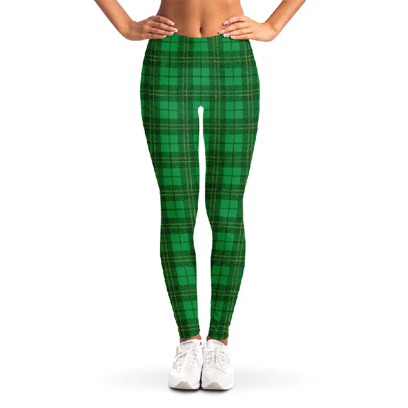 Green Tartan St. Patrick's Day Print Women's Leggings Comfortable Power Mesh Leggings