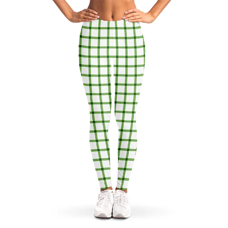 Green Tattersall Pattern Print Women's Leggings Comfortable Yoga Tights Leggings