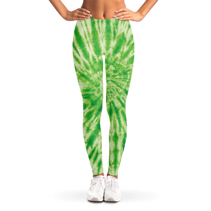 Green Tie Dye Print Women's Leggings Comfortable Slip-On Leggings