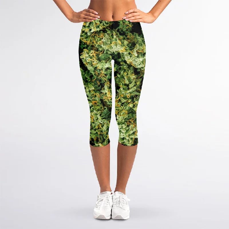 Green Weed Print Women's Capri Leggings Cozy Oversized Leggings