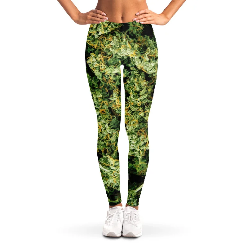 Green Weed Print Women's Leggings Comfortable Capri-Length Leggings