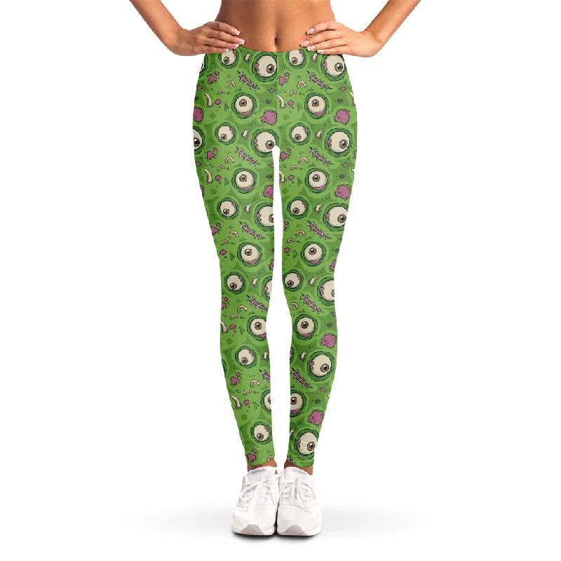 Green Zombie Pattern Print Women's Leggings Elegant Metallic Leggings
