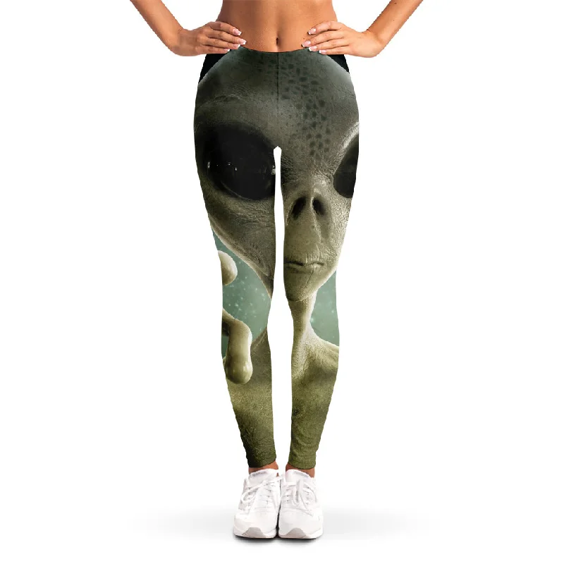 Grey Alien 3D Print Women's Leggings Elegant Velvet Leggings