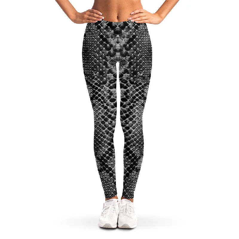 Grey And Black Snakeskin Print Women's Leggings Fashionable Lacy Detail Leggings