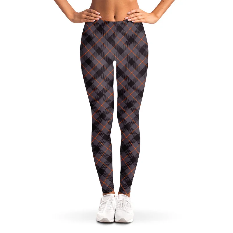 Grey And Orange Plaid Pattern Print Women's Leggings Stylish Yoga Leggings