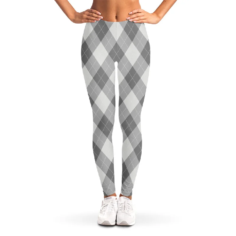 Grey Argyle Pattern Print Women's Leggings Stylish Capri Leggings